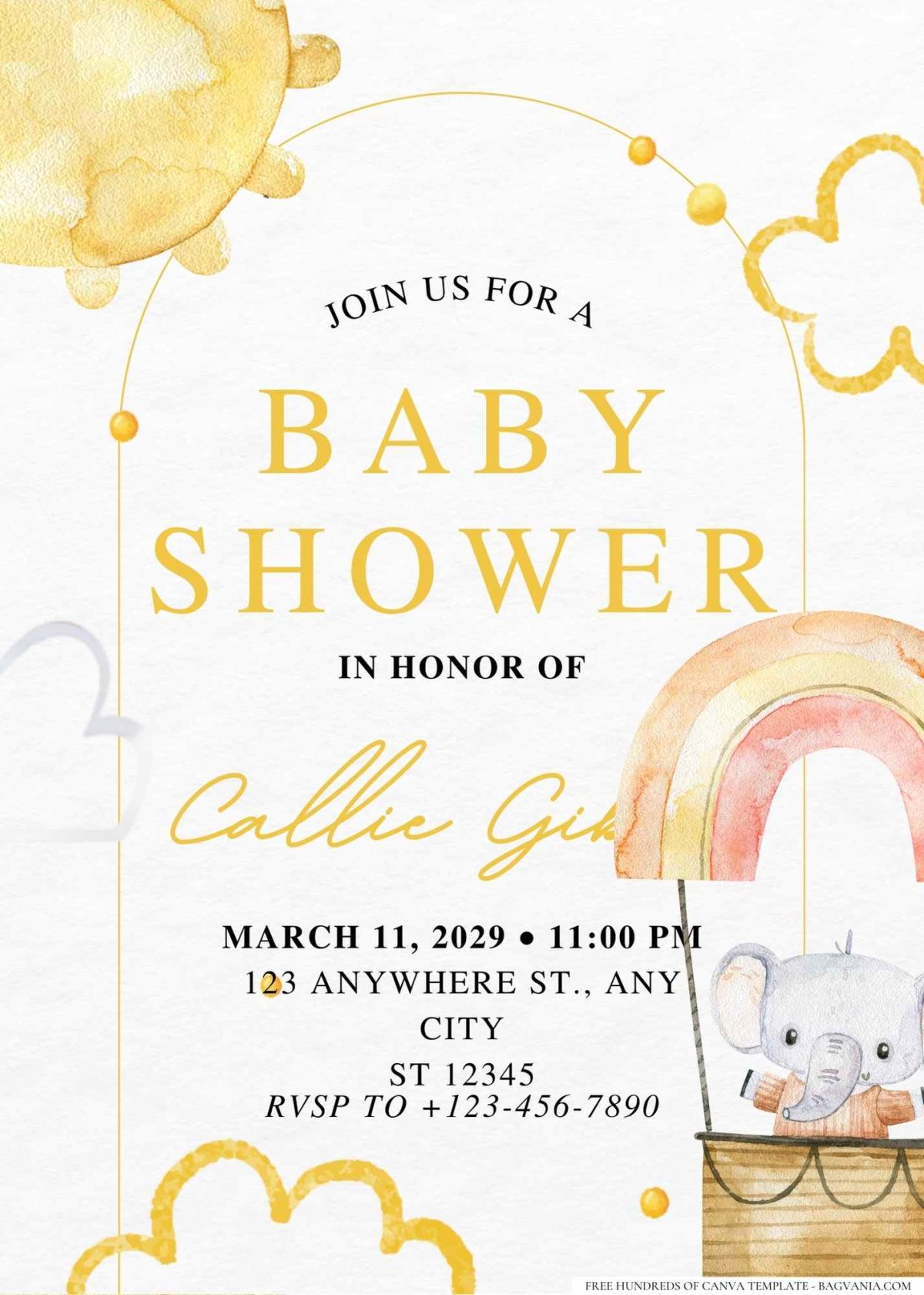 FREE Editable Adventure Awaits Hot Air Balloon Baby Shower Invitation