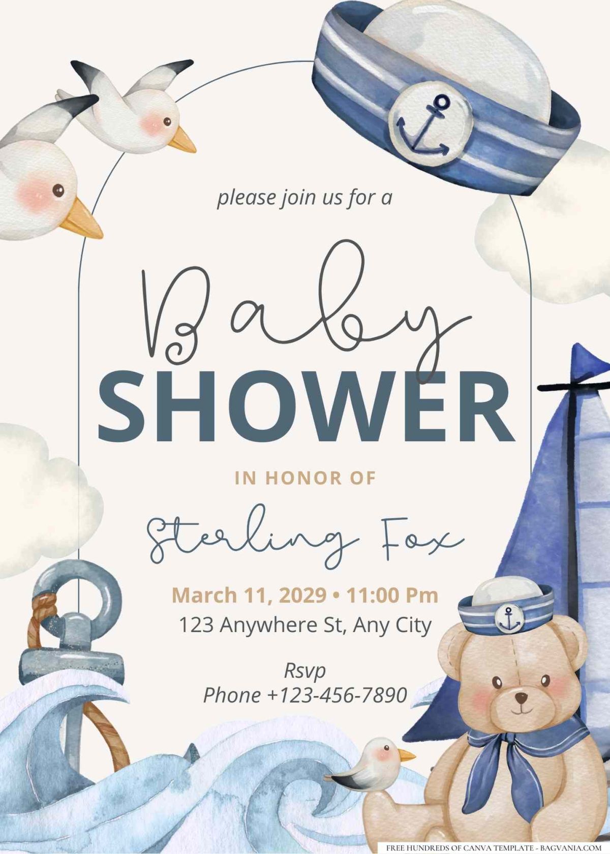 FREE Editable Ahoy! It's a Boy! Sailboat Baby Shower Invitation