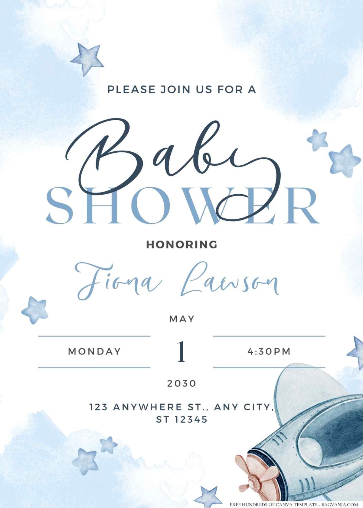 FREE Editable Airplane Adventure Baby Shower Invitation