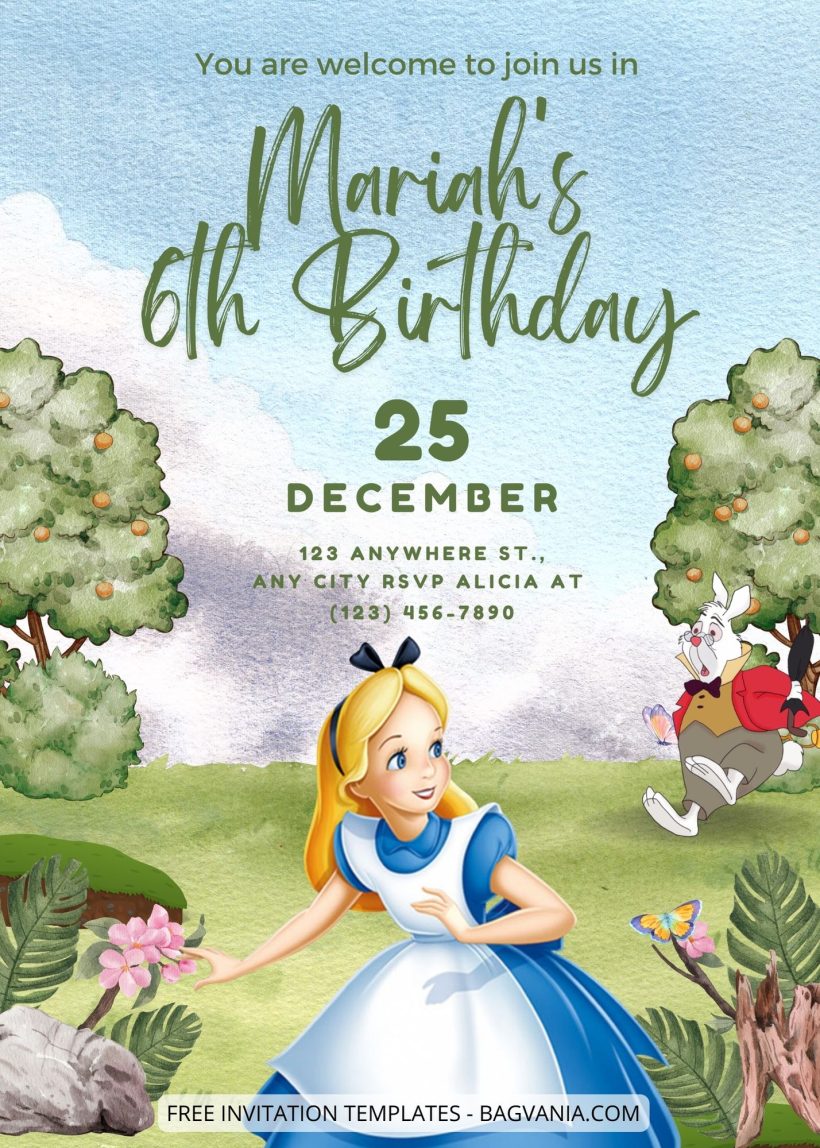 FREE Alice in Wonderland Canva Birthday Invitation Templates