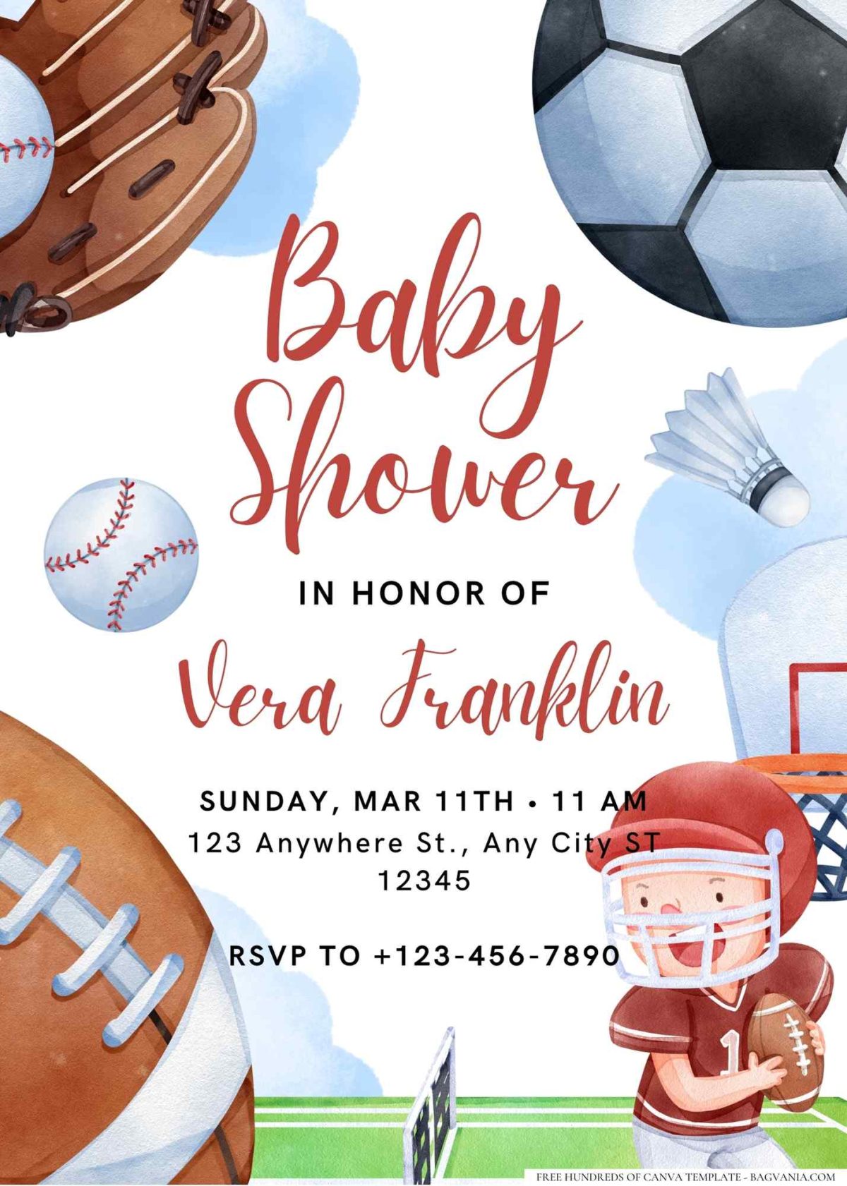 FREE Editable All Star Sports MVP Baby Shower Invitation