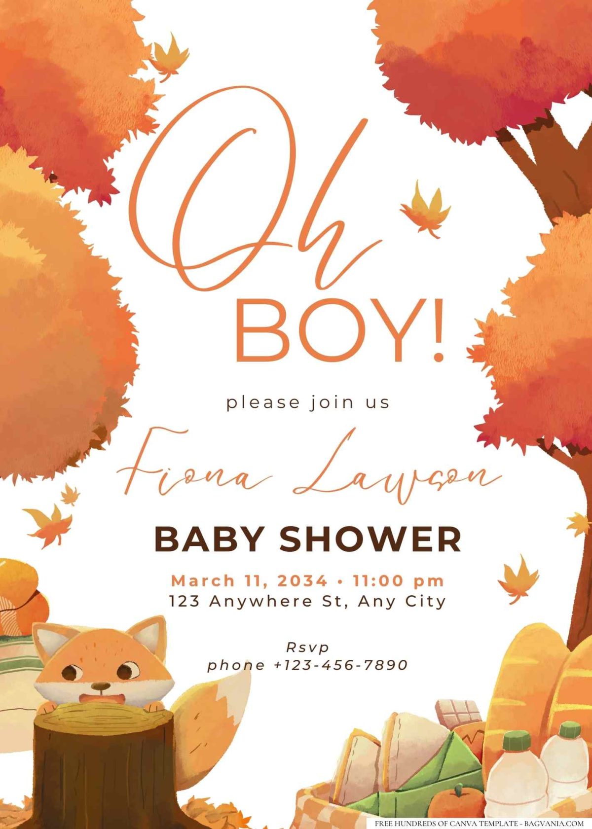 FREE Editable Autumn Fox Picnic Baby Shower Invitation