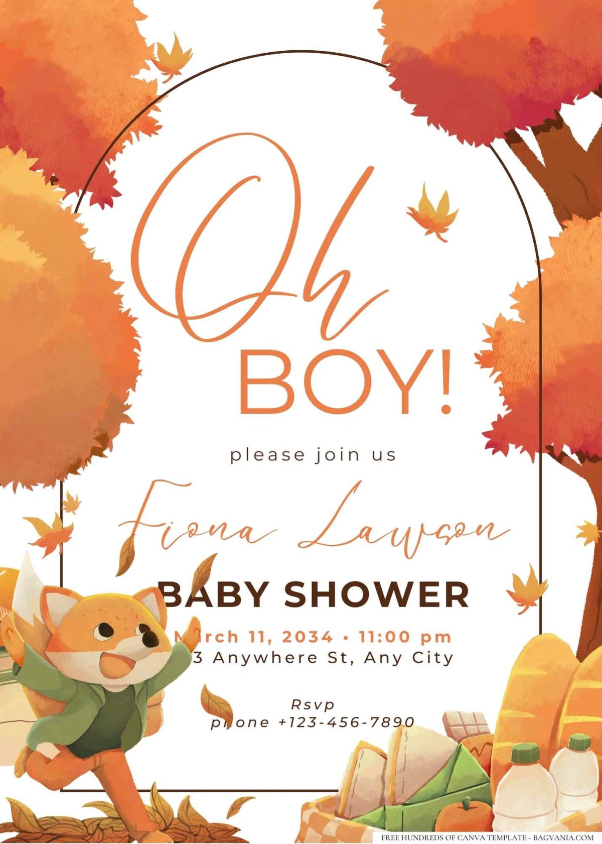 FREE Editable Autumn Fox Picnic Baby Shower Invitation