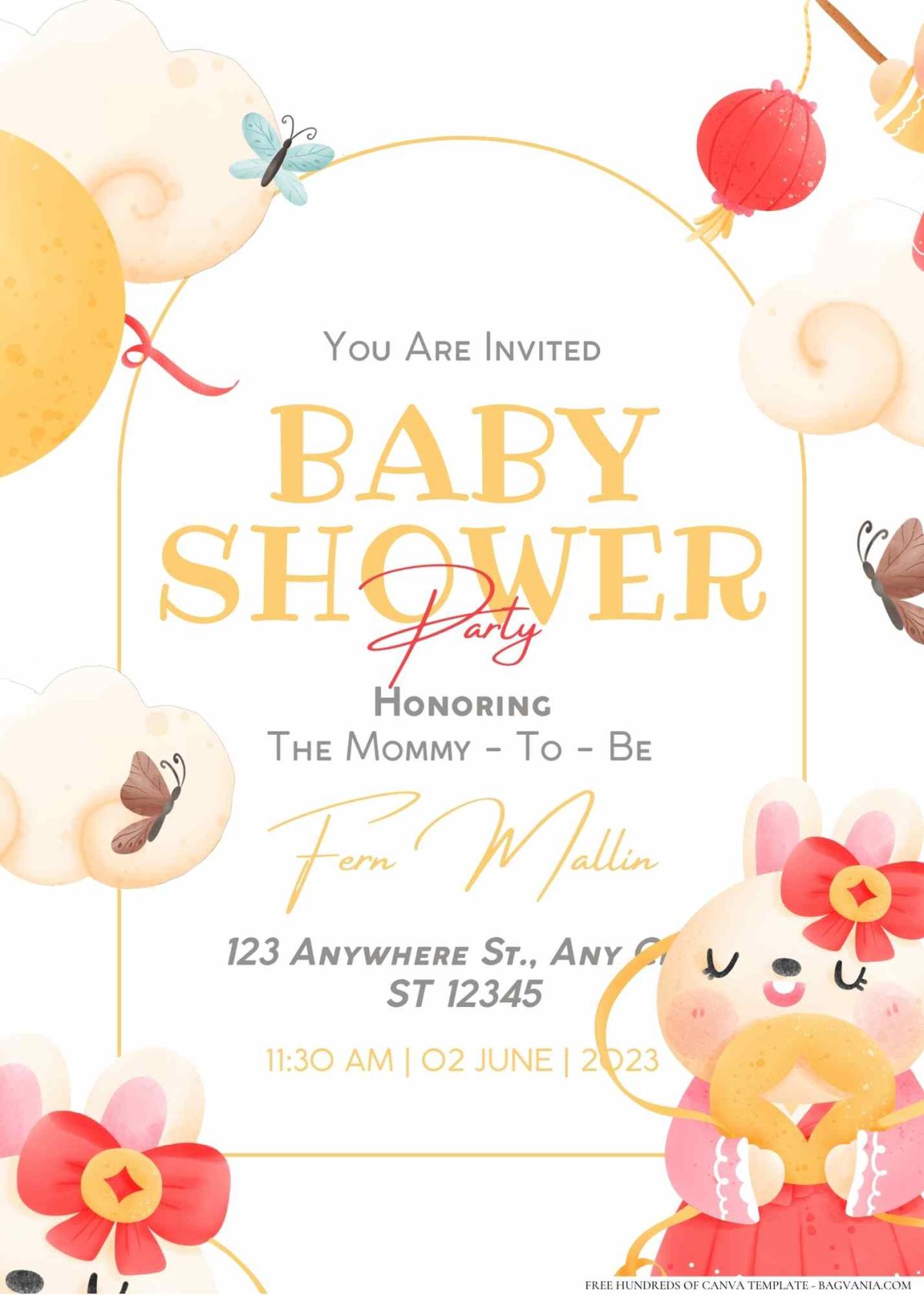 FREE Editable Autumn Rabbit Baby Shower Invitation