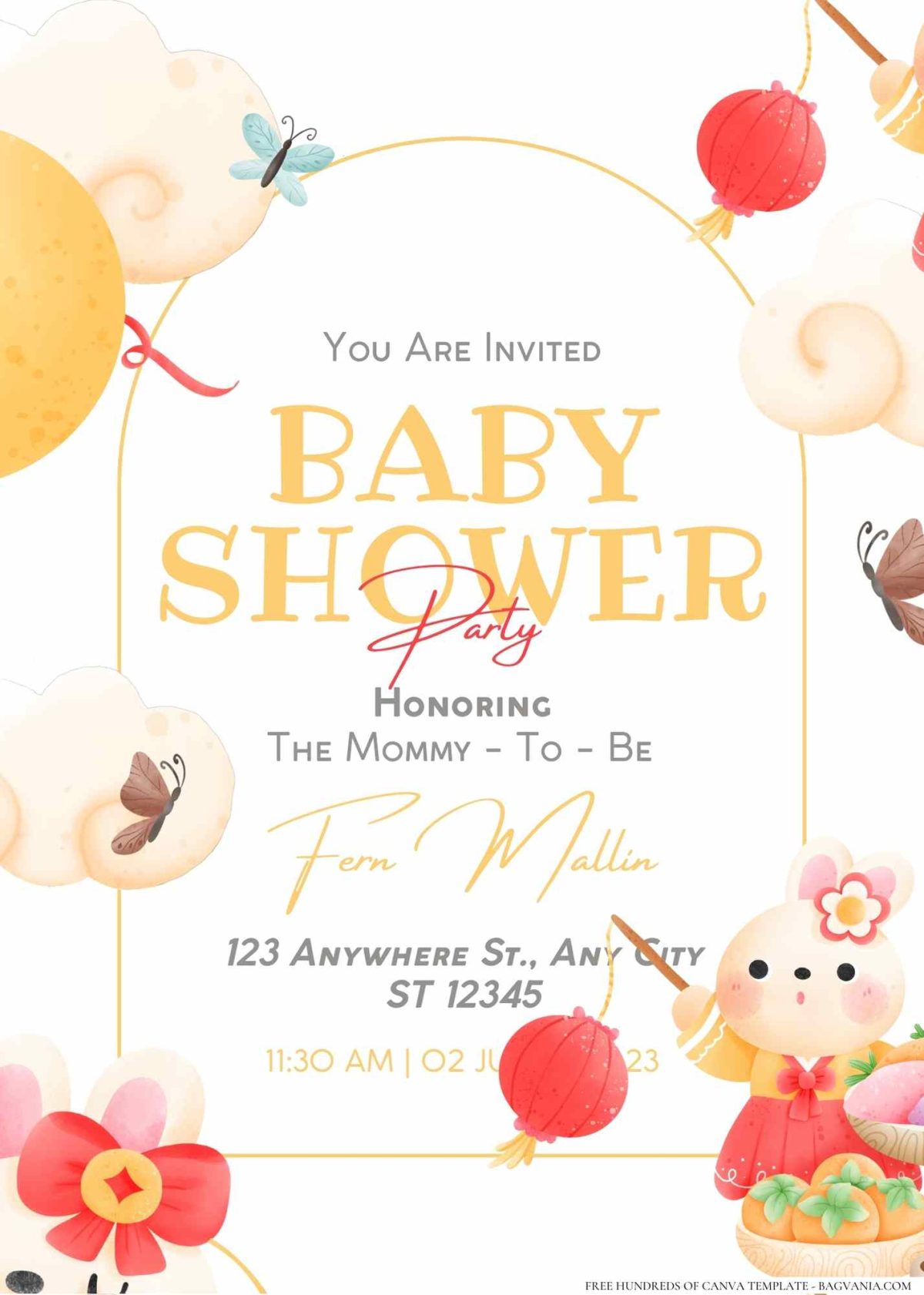 FREE Editable Autumn Rabbit Baby Shower Invitation