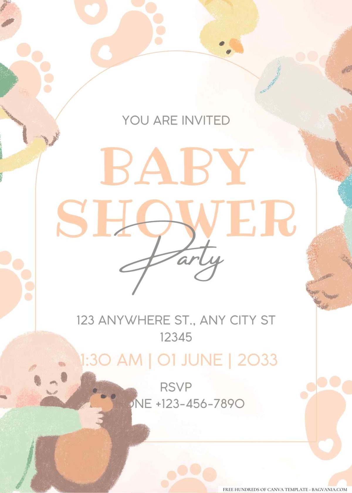 FREE Editable Baby Feet Imprint Baby Shower Invitation