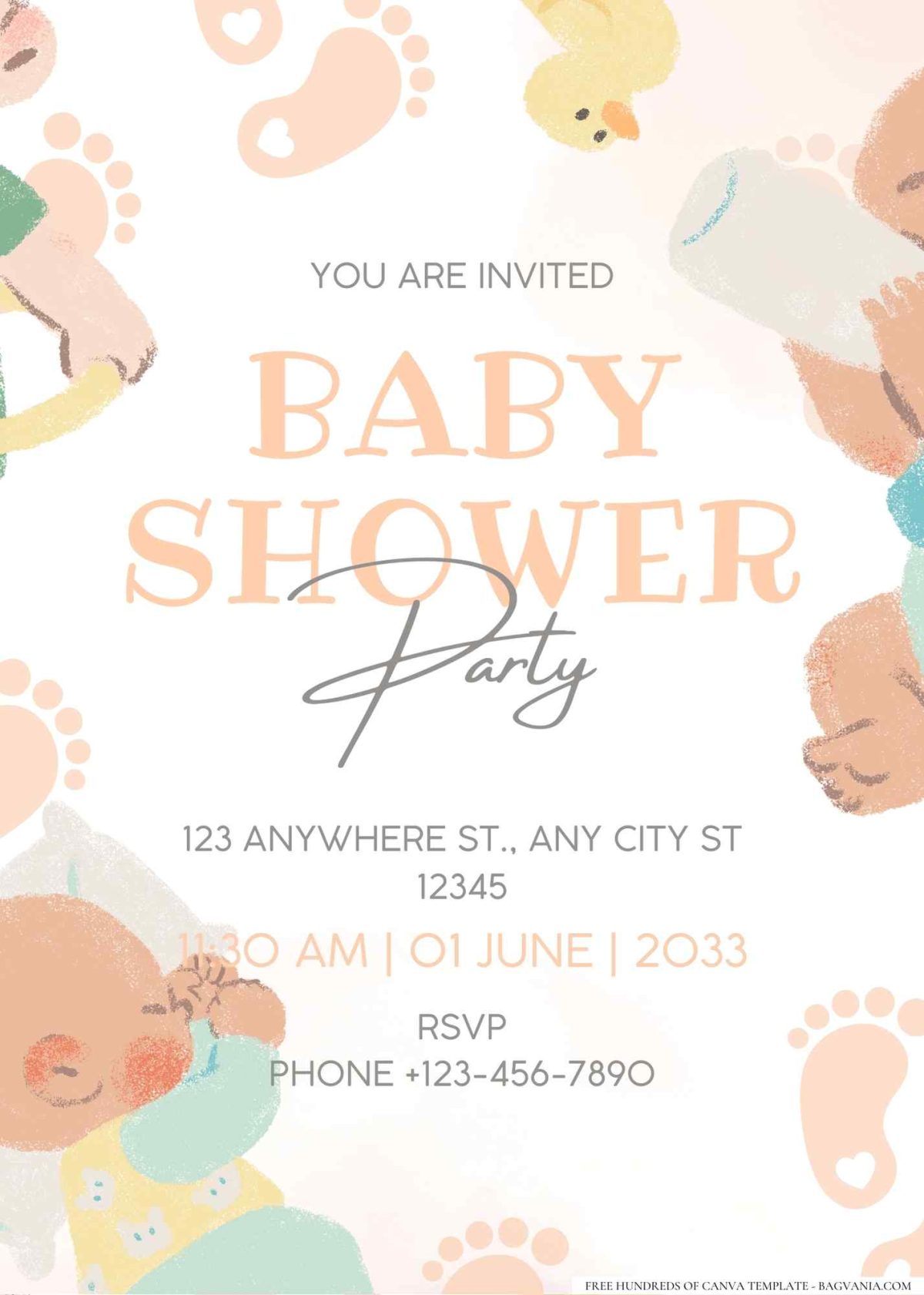 FREE Editable Baby Feet Imprint Baby Shower Invitation