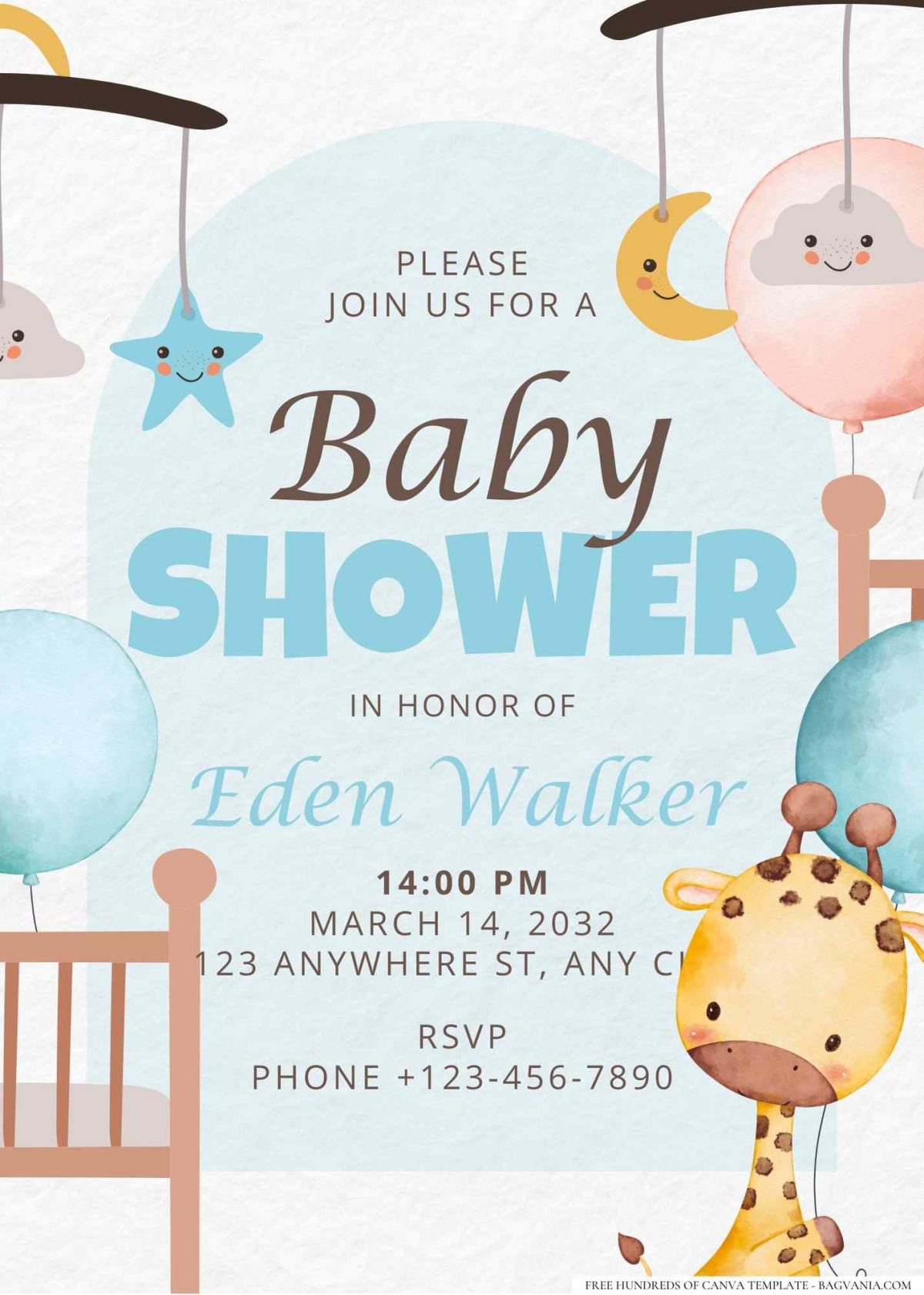FREE Editable Baloon Animal Watercolor Baby Shower Invitation