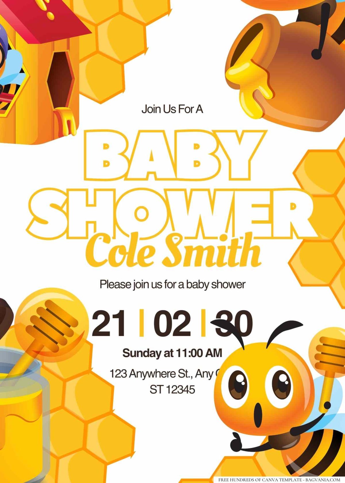 FREE Editable Bee-themed Buzzing Baby Shower Invitation