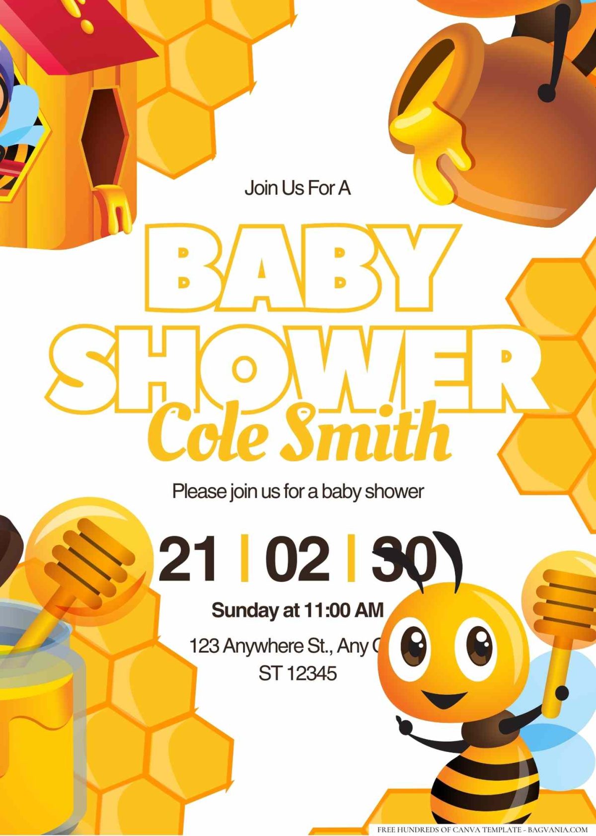 FREE Editable Bee-themed Buzzing Baby Shower Invitation