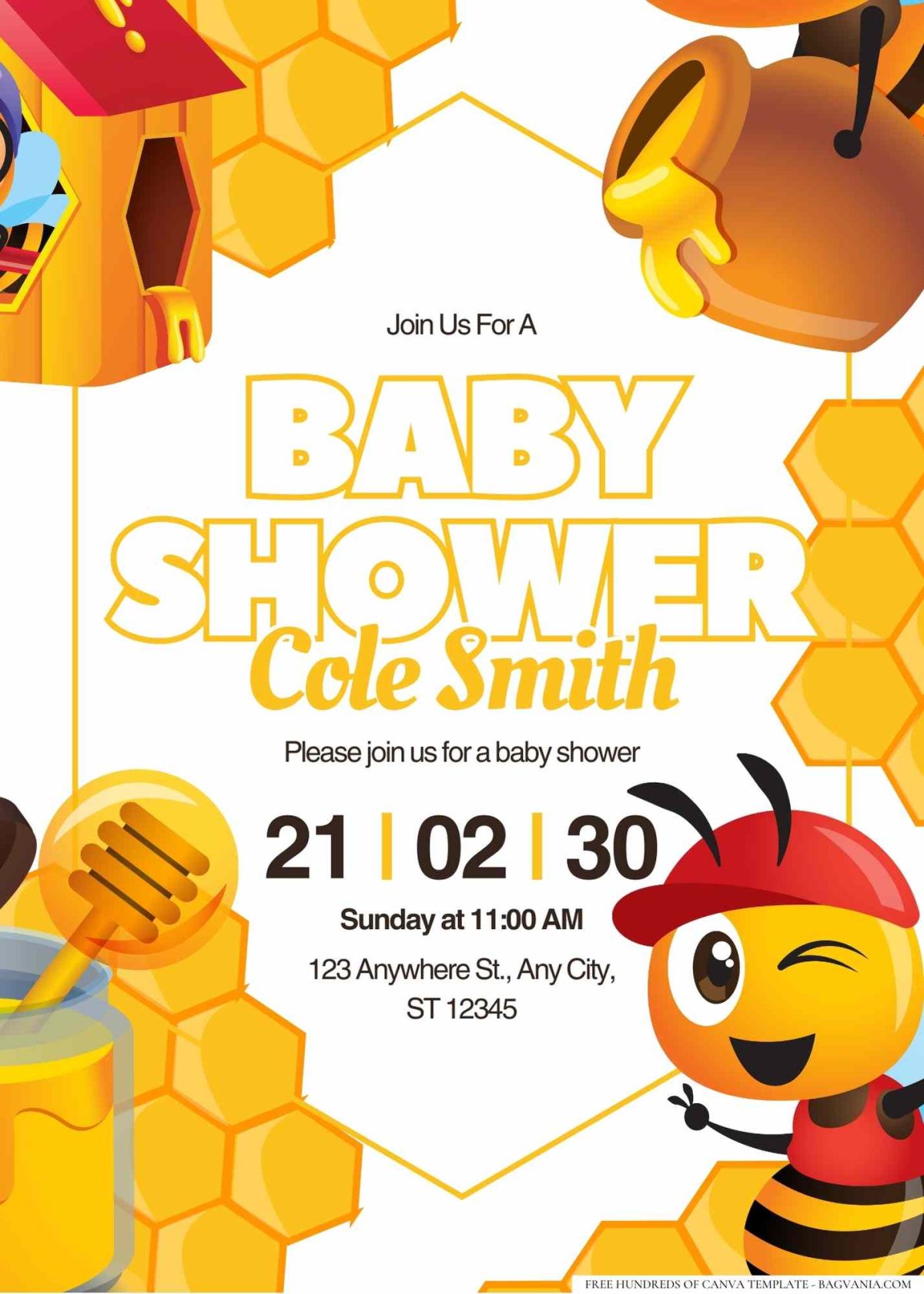 FREE Editable Bee-themed Buzzing Baby Shower Invitation