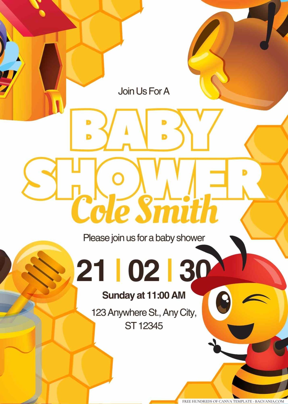 FREE Editable Bee-themed Buzzing Baby Shower Invitation
