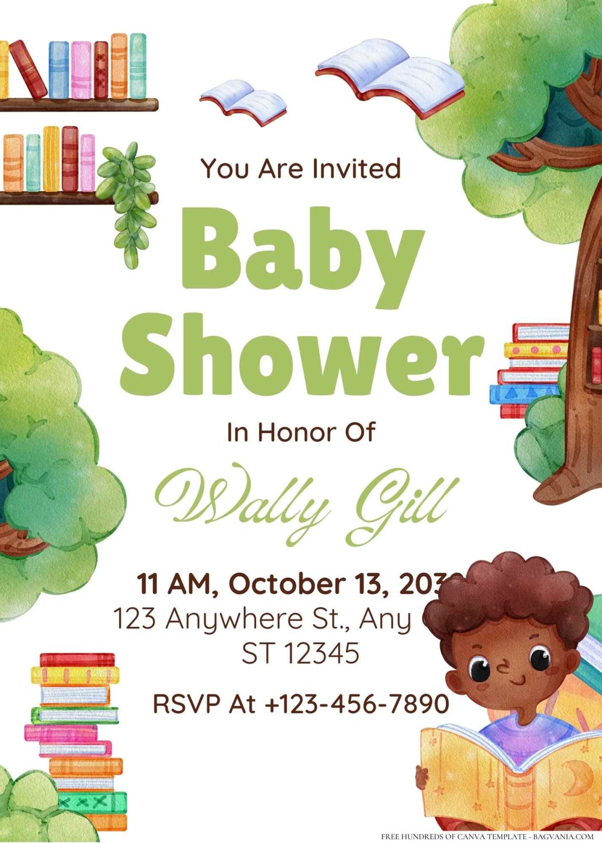 FREE Editable Books Library Kids Baby Shower Invitation