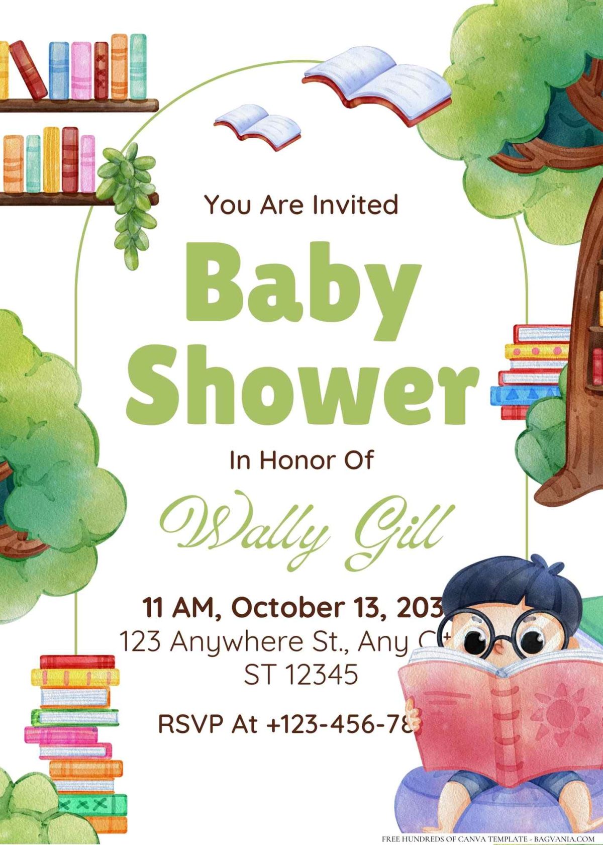 FREE Editable Books Library Kids Baby Shower Invitation