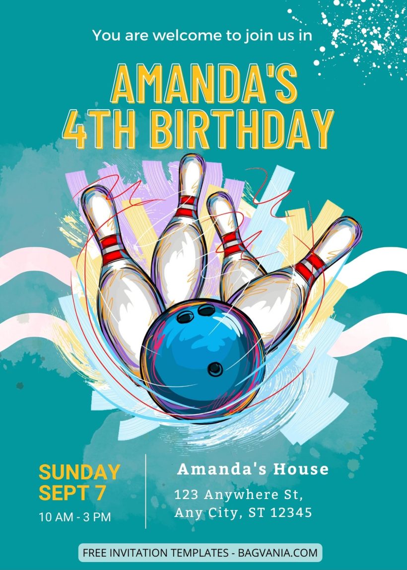 FREE Bowling Party Canva Birthday Invitation Templates