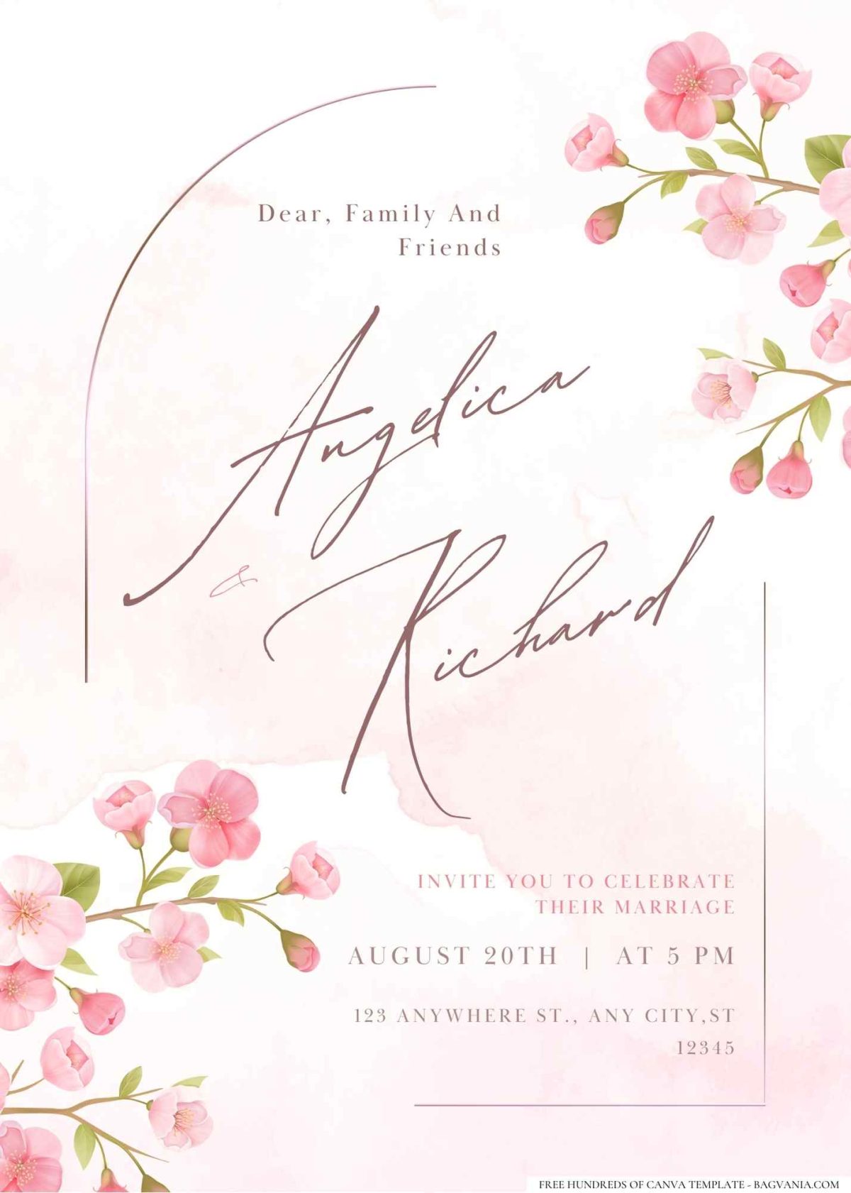 FREE Editable Cherry blossom-inspired for a romantic feel wedding invitation