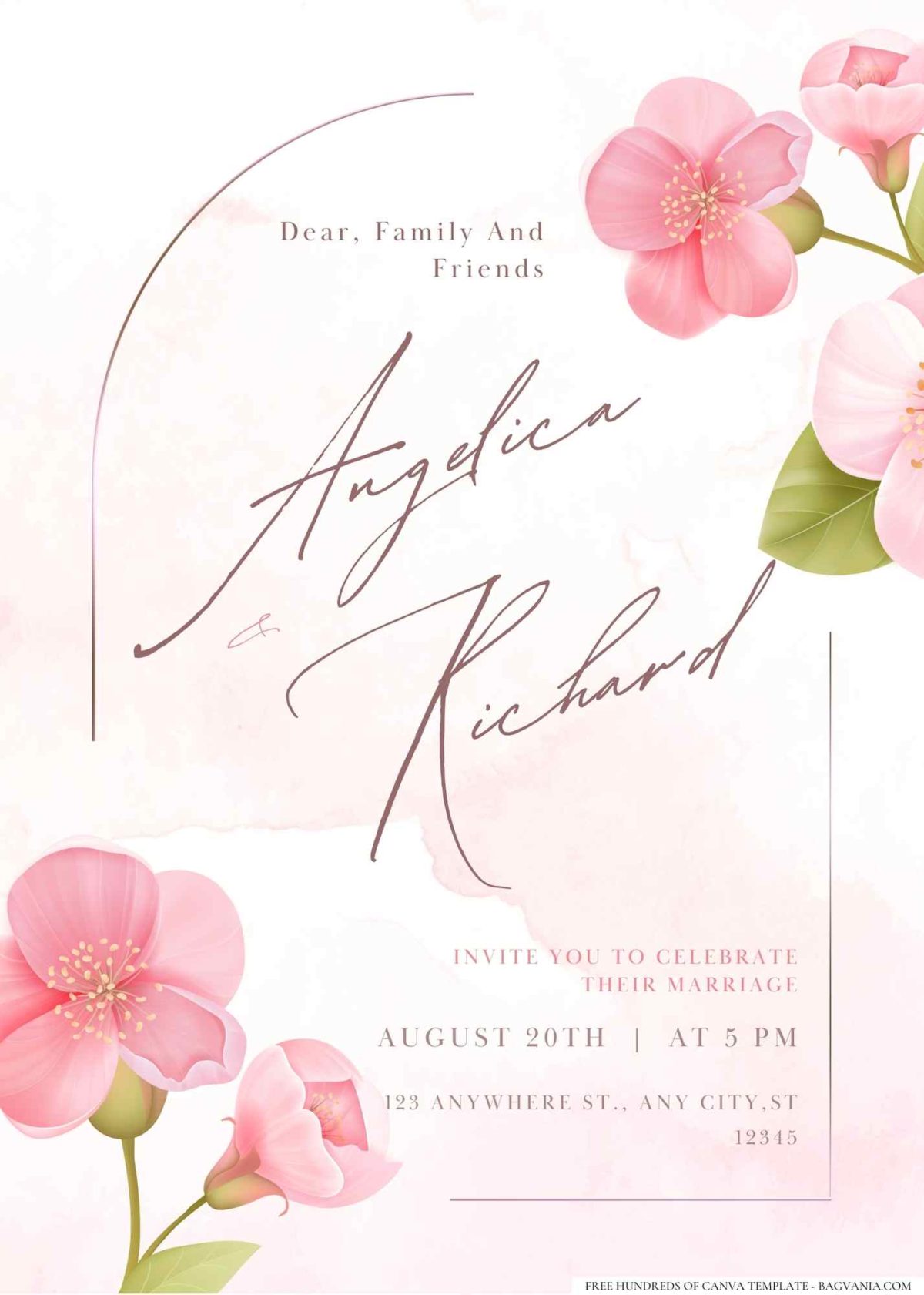 FREE Editable Cherry blossom-inspired for a romantic feel wedding invitation