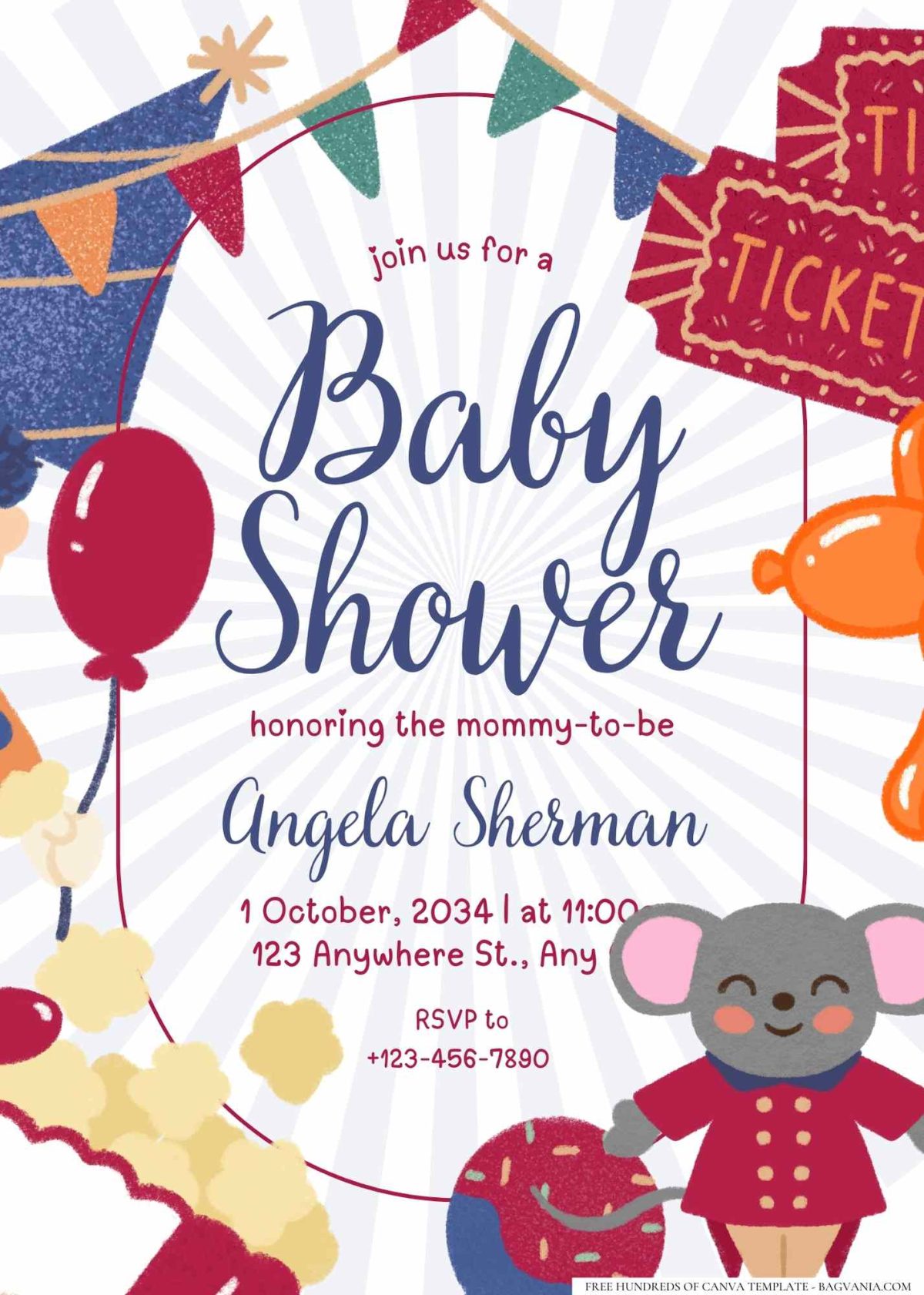 FREE Editable Circus Carnival Baby Shower Invitation