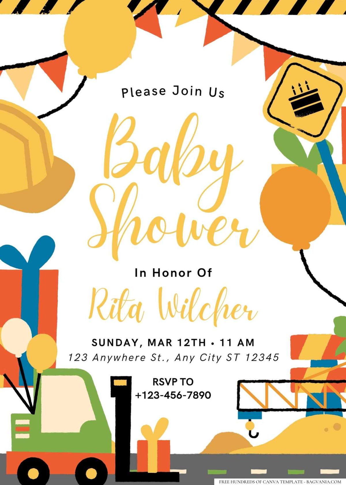 FREE Editable Construction Zone Baby Shower Invitation