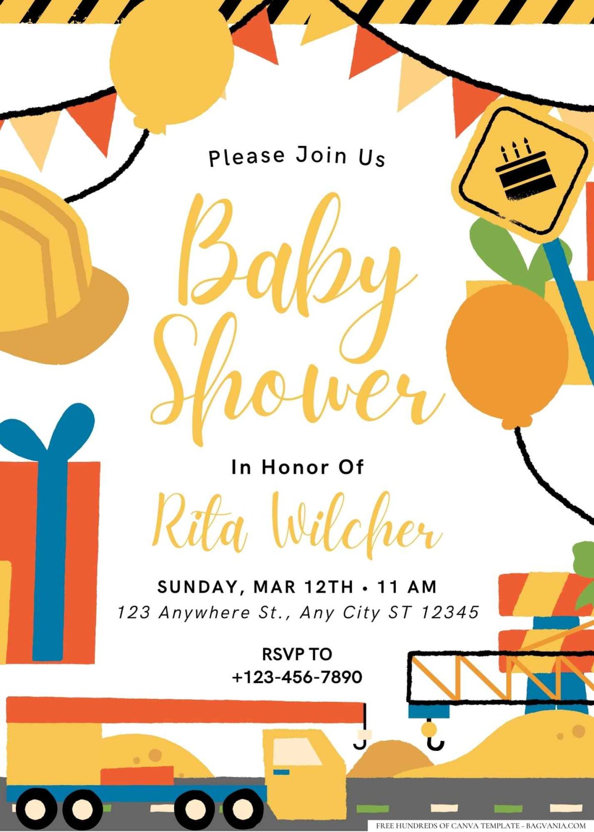 FREE Editable Construction Zone Baby Shower Invitation