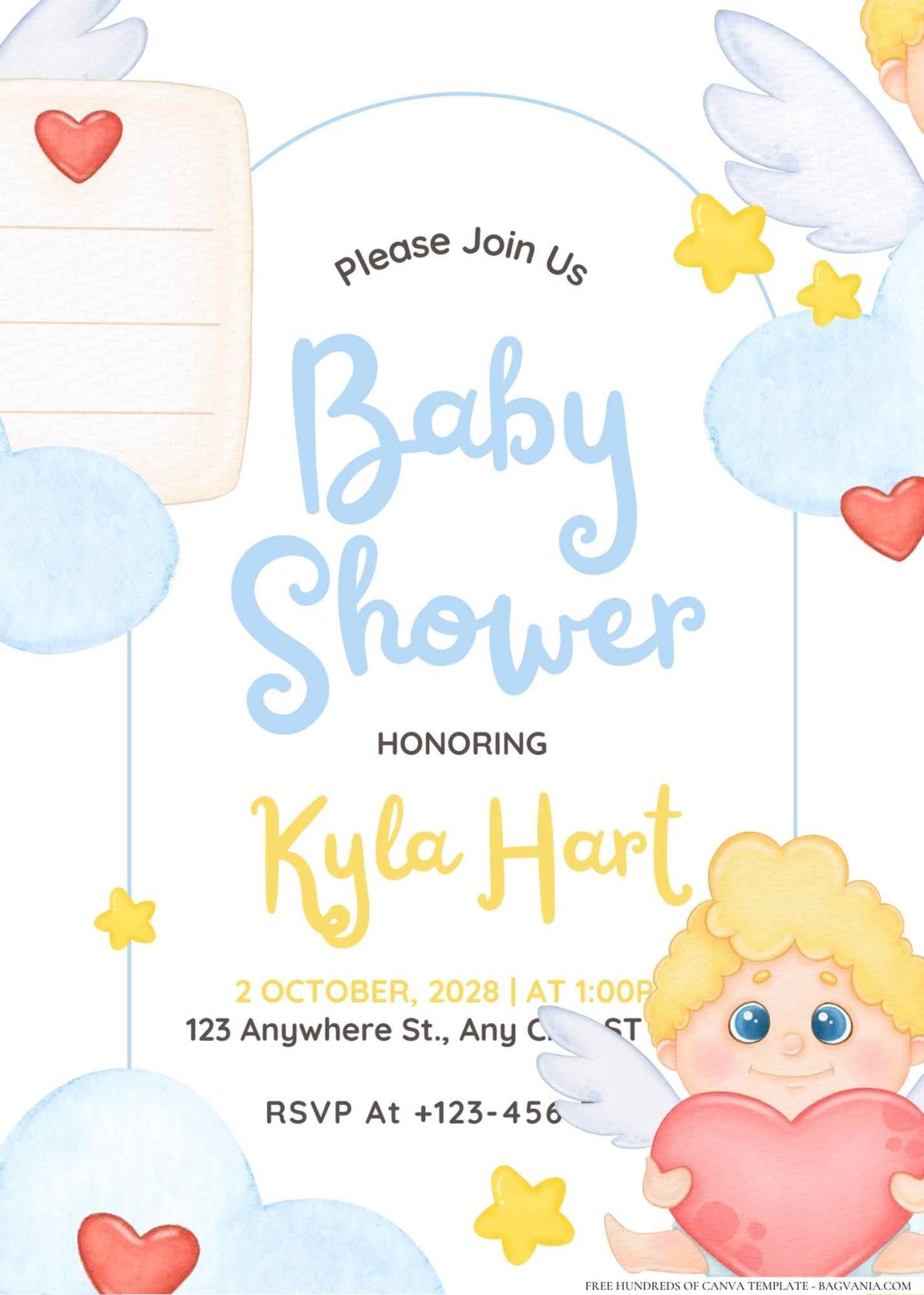 FREE Editable Cute Cupid Watercolor Baby Shower Invitation