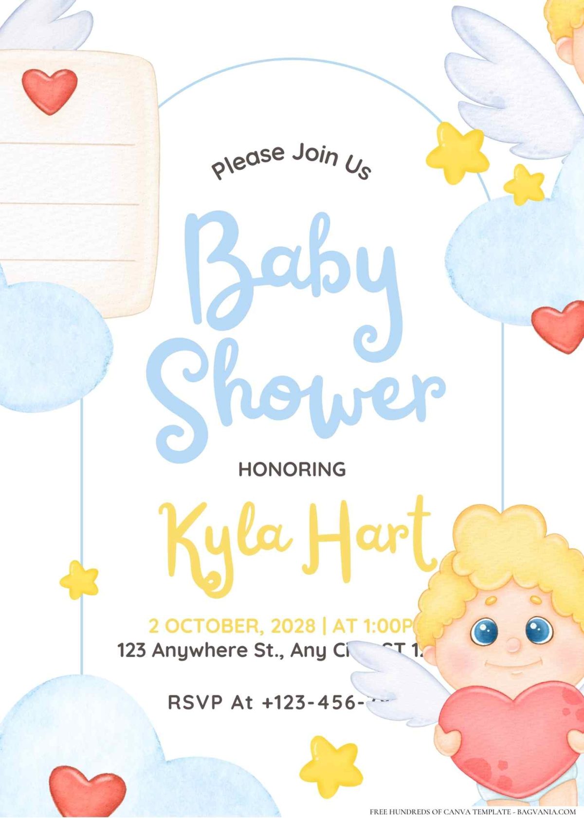 FREE Editable Cute Cupid Watercolor Baby Shower Invitation