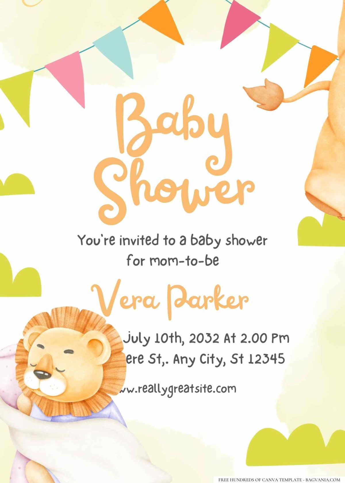 FREE Editable Cute Lion Baby Shower Invitation