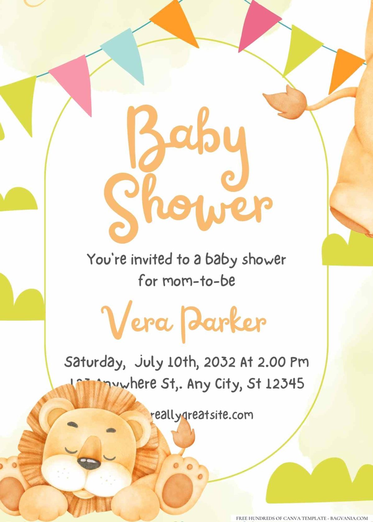 FREE Editable Cute Lion Baby Shower Invitation