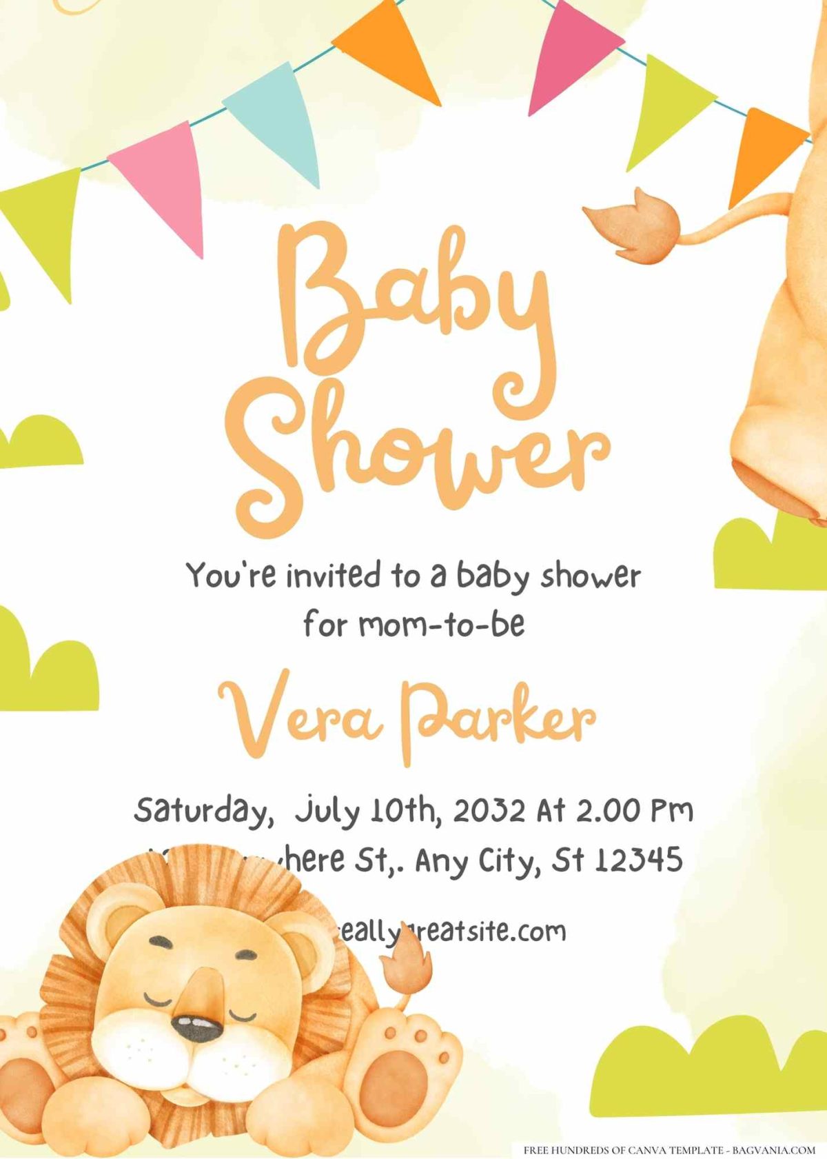 FREE Editable Cute Lion Baby Shower Invitation