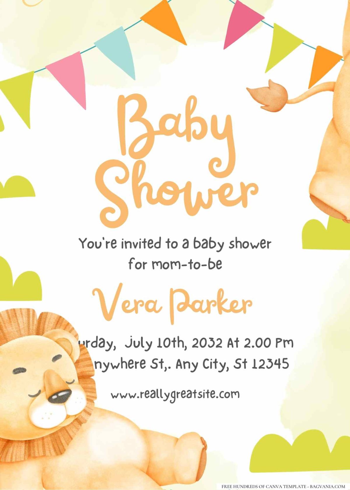 FREE Editable Cute Lion Baby Shower Invitation