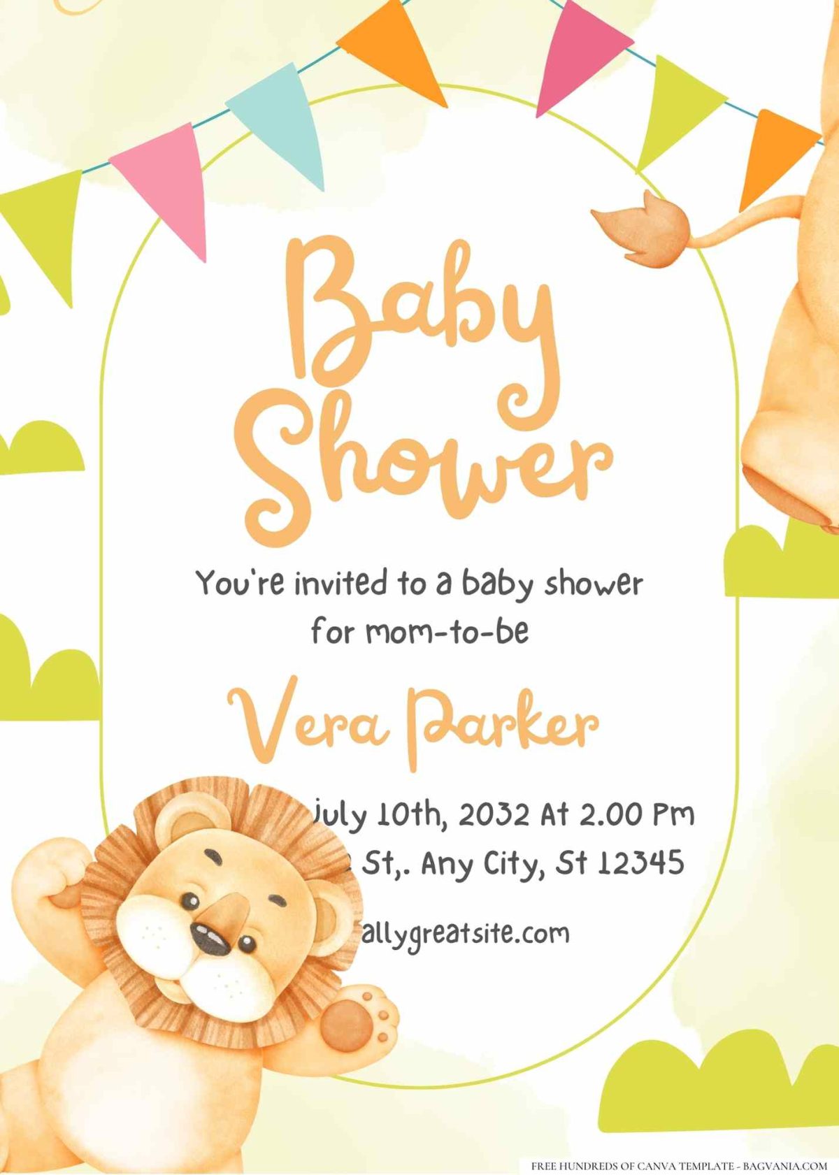 FREE Editable Cute Lion Baby Shower Invitation