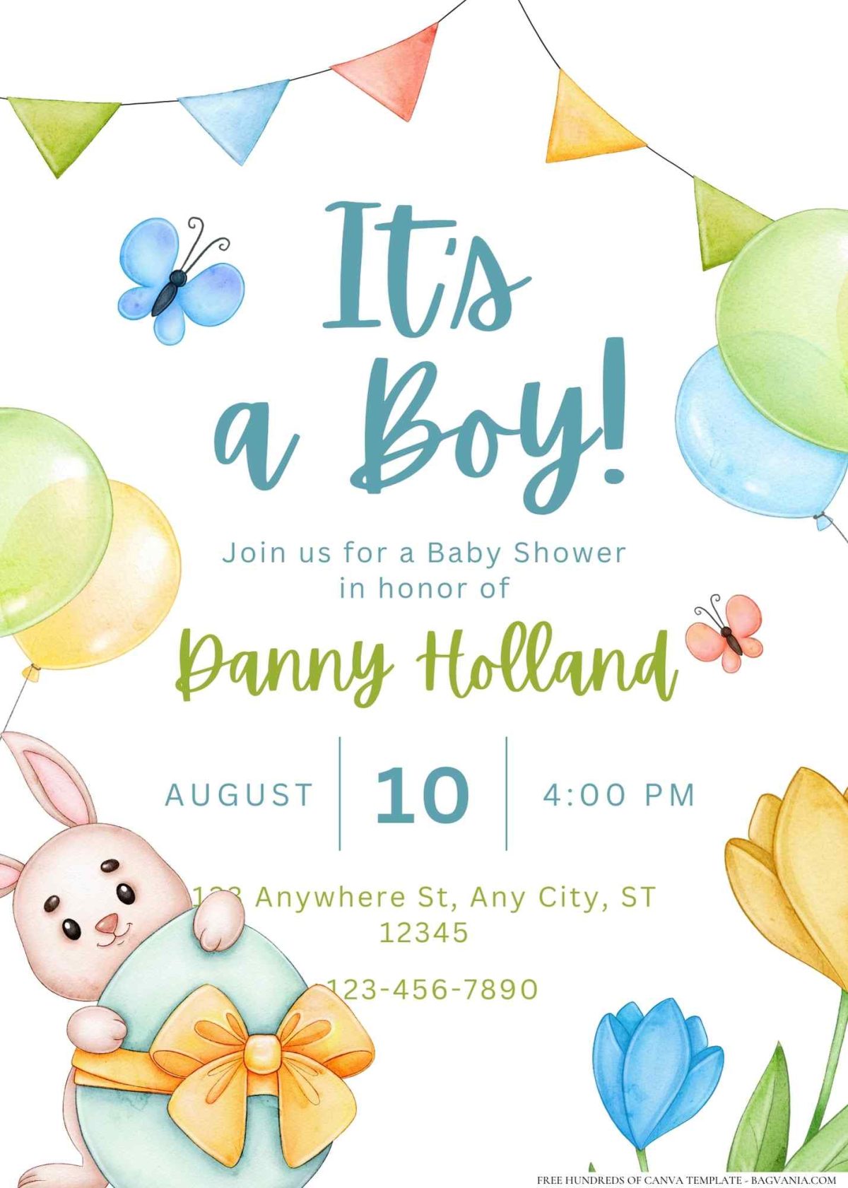 FREE Editable Cute Hare with a carrot Baby Shower Invitation