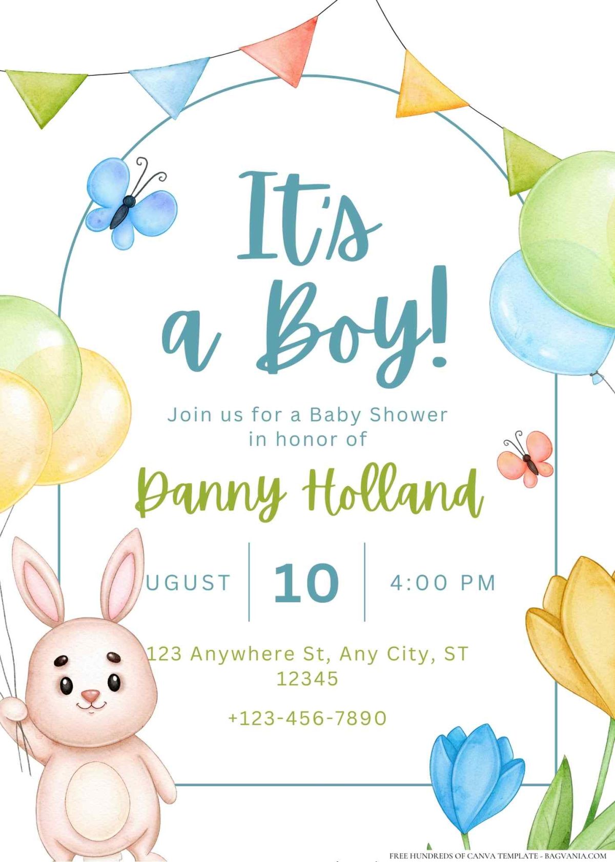 FREE Editable Cute Hare with a carrot Baby Shower Invitation