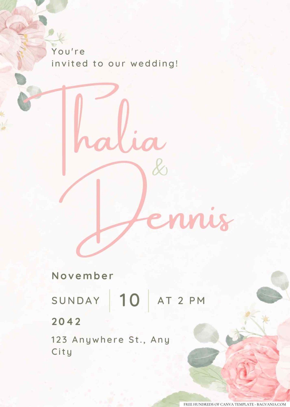 FREE Editable Delicate Rose and Peony Illustrations Wedding Invitation