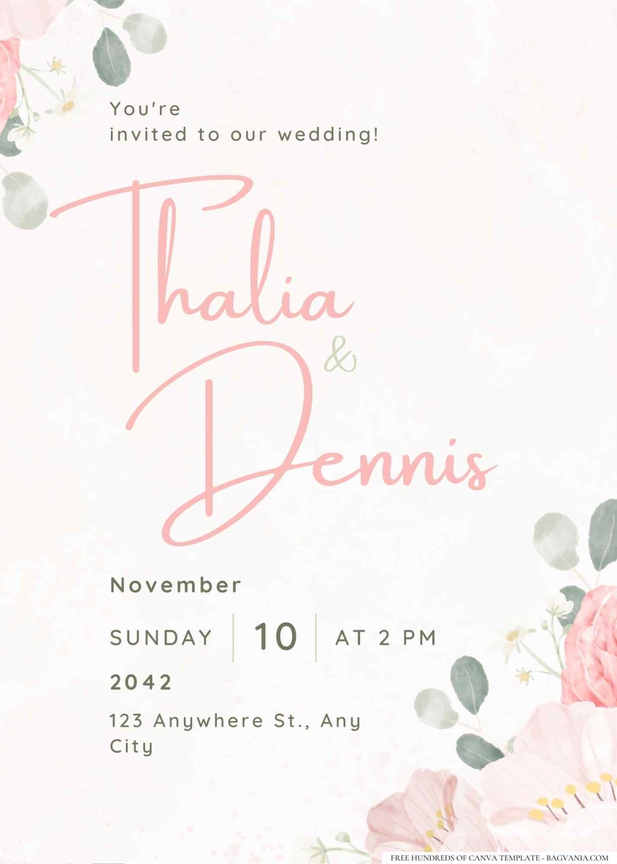 FREE Editable Delicate Rose and Peony Illustrations Wedding Invitation