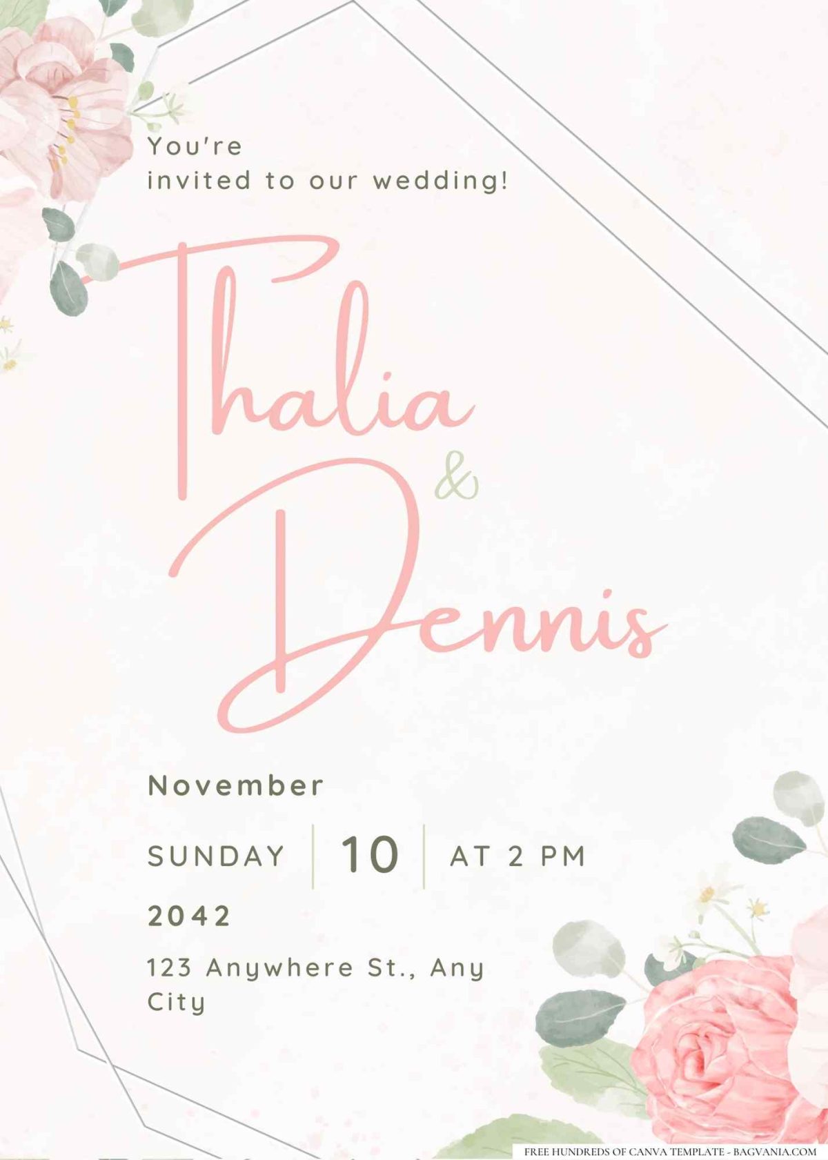 FREE Editable Delicate Rose and Peony Illustrations Wedding Invitation
