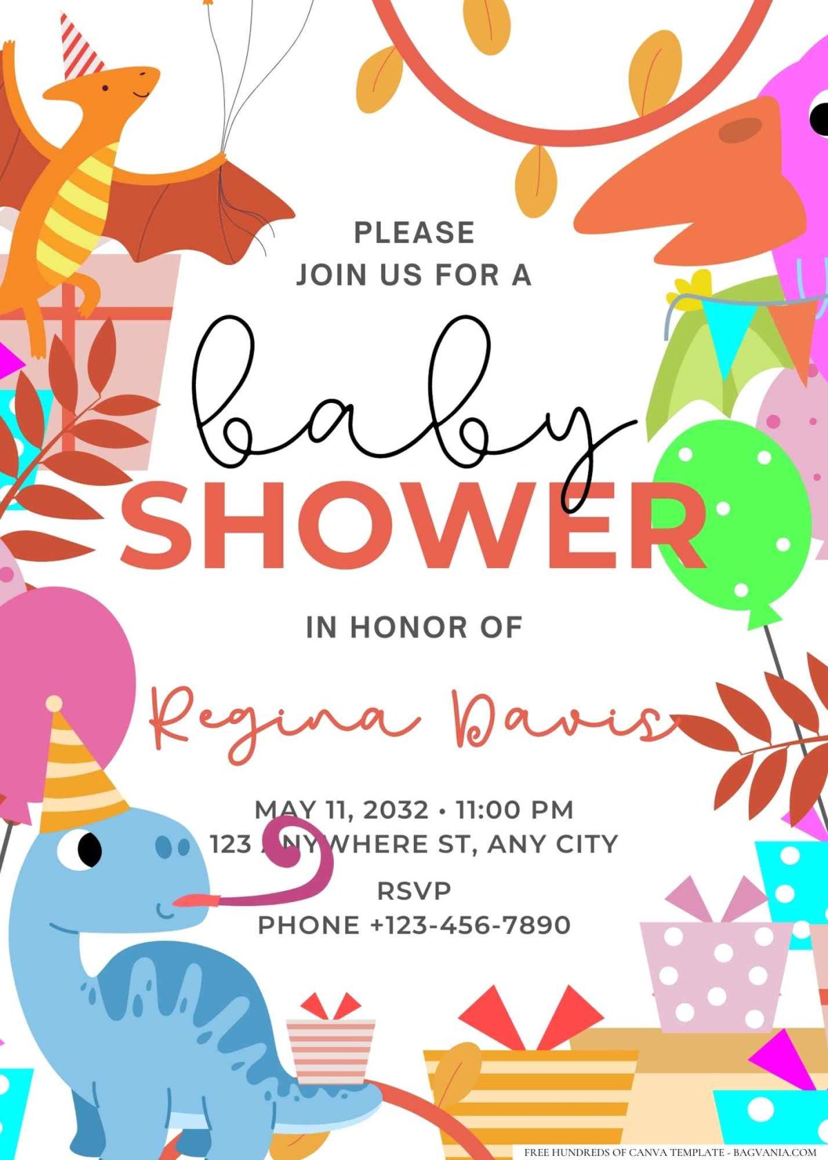 FREE Editable Dinosaur Roar Baby Shower Invitation