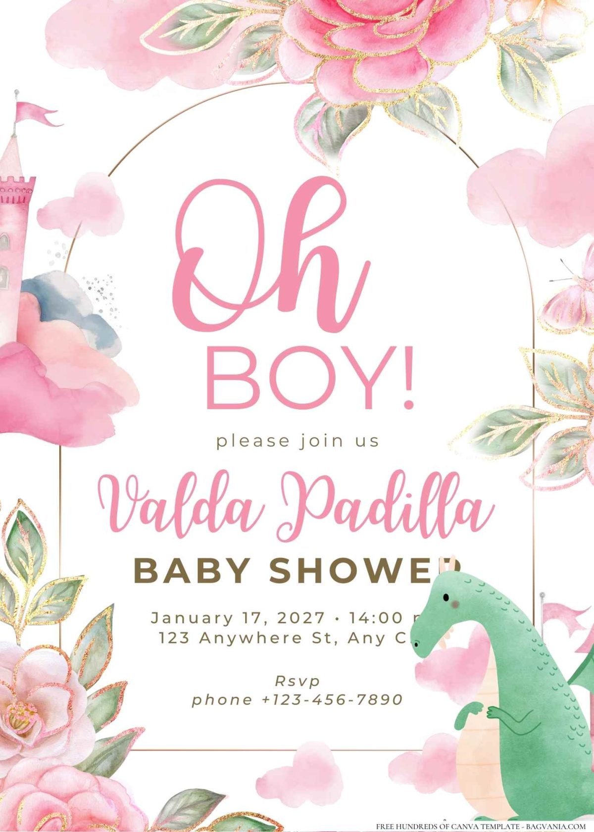 FREE Editable Floral Crown Princess Baby Shower Invitation