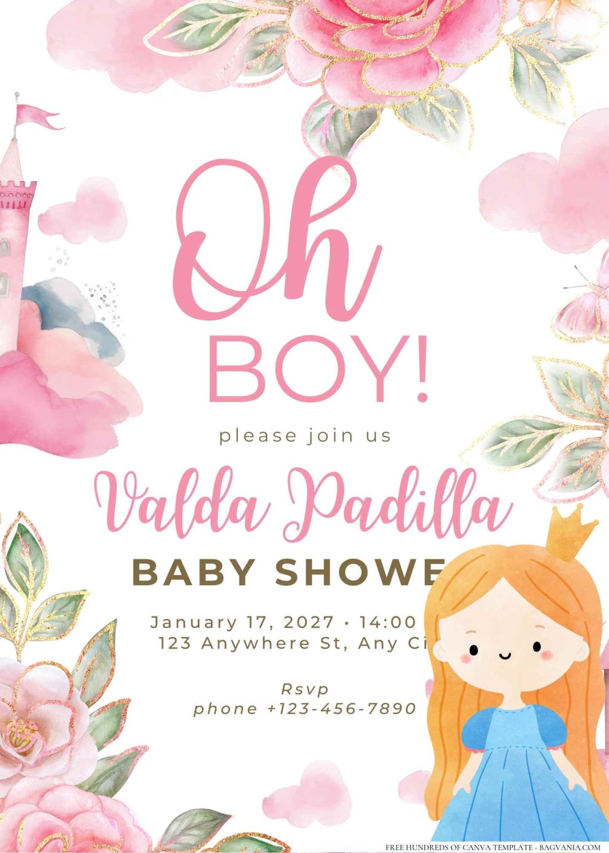 FREE Editable Floral Crown Princess Baby Shower Invitation