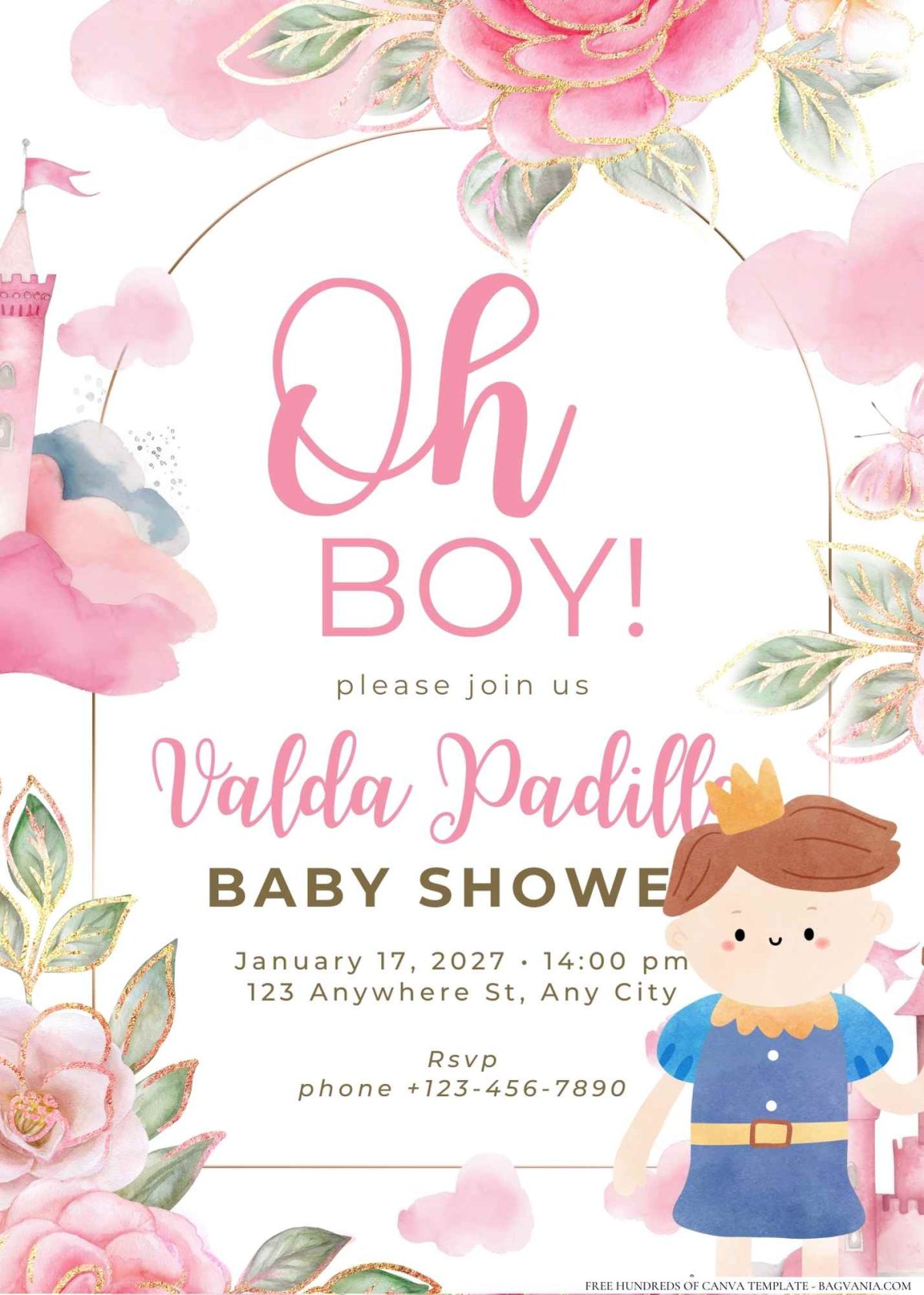 FREE Editable Floral Crown Princess Baby Shower Invitation