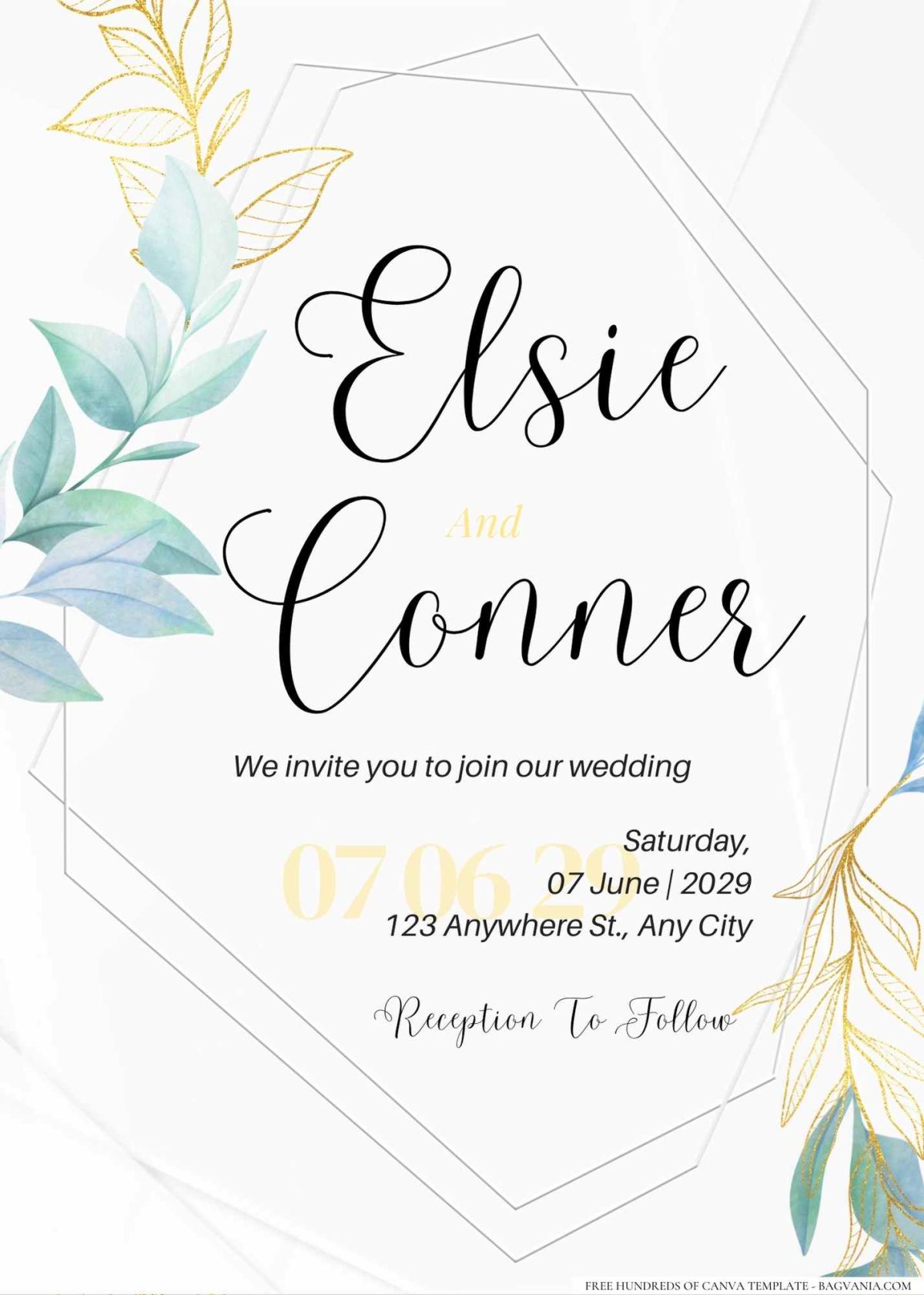 FREE Editable Floral patterns combined with geometric shapes wedding invitations