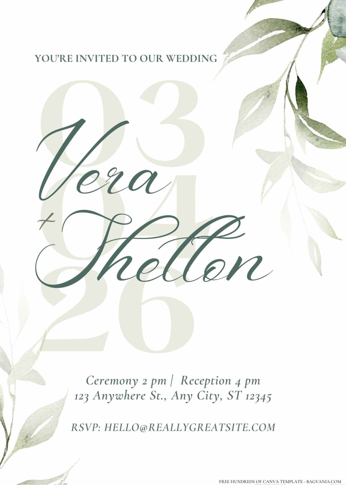 FREE Editable floral wreaths framing the wedding details wedding invitation