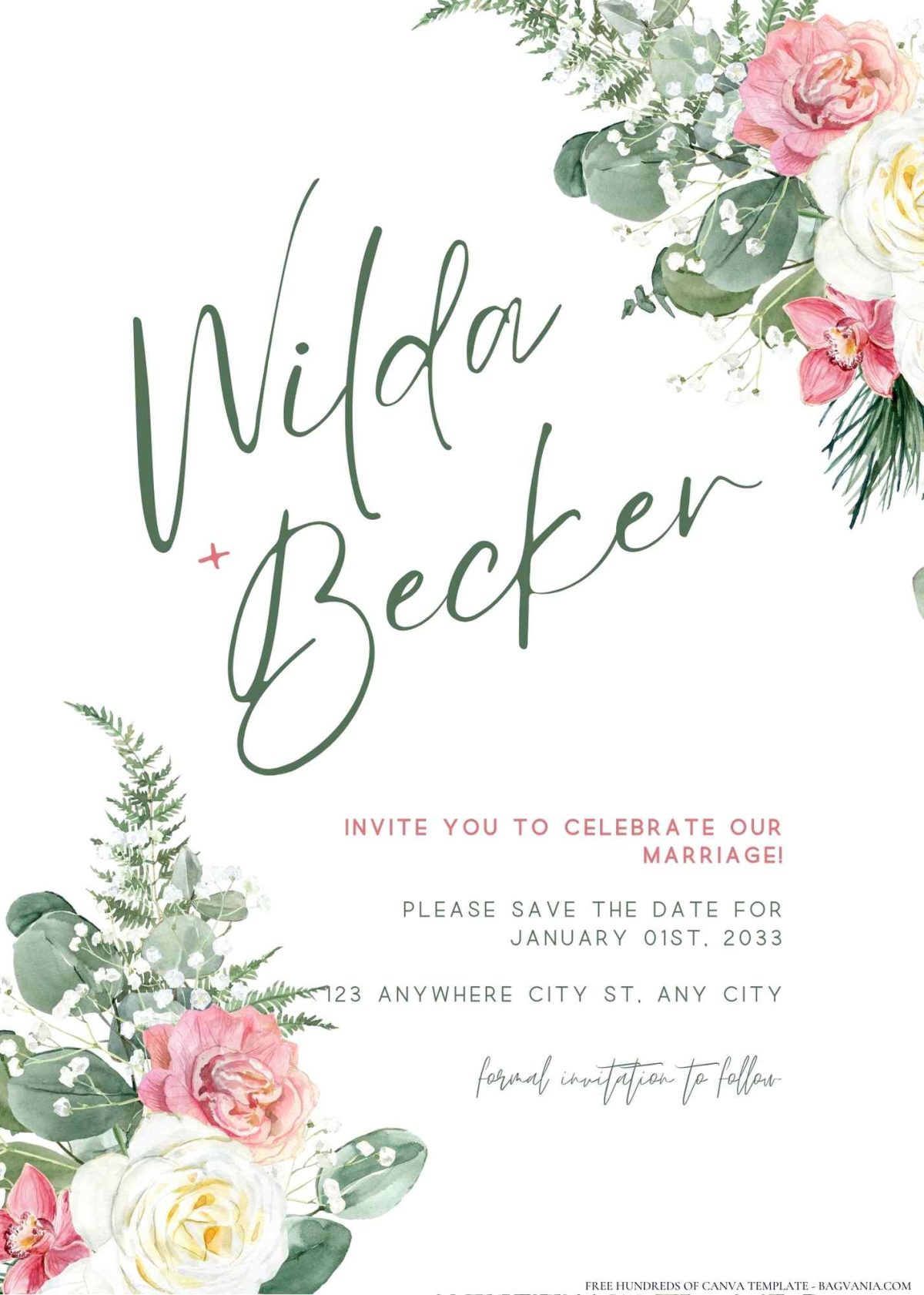 FREE Editable garden-inspired with greenery wedding invitation