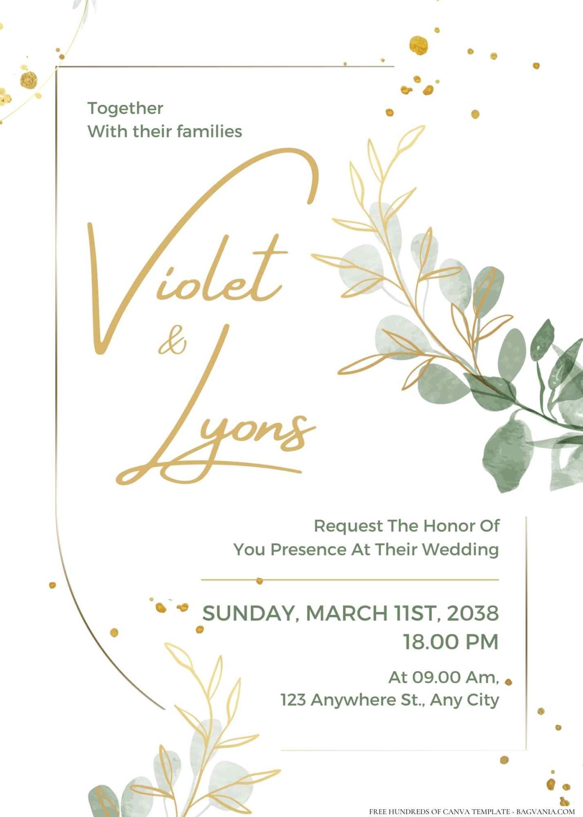 FREE Editable Gold foil floral motifs for a touch of luxury Wedding Invitation
