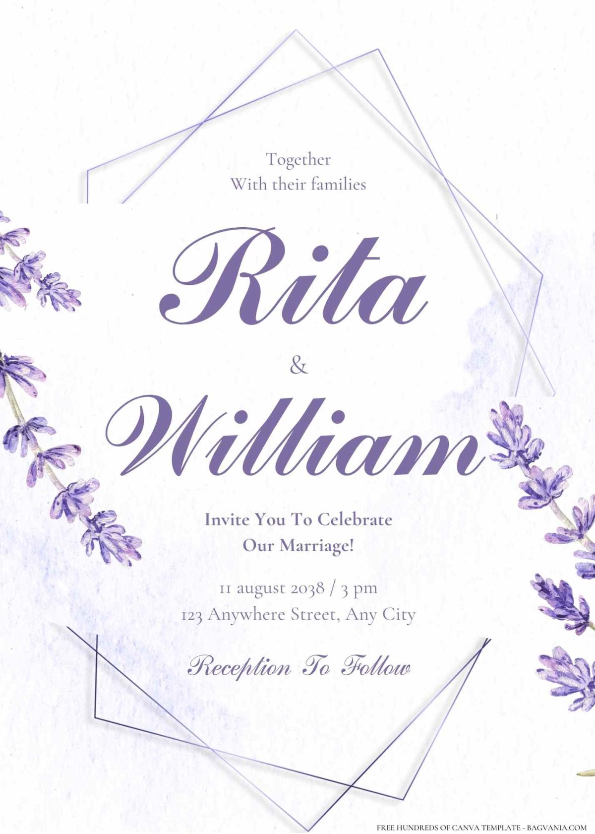 FREE Editable Lavender and Lilac Floral Arrangements Wedding Invitation