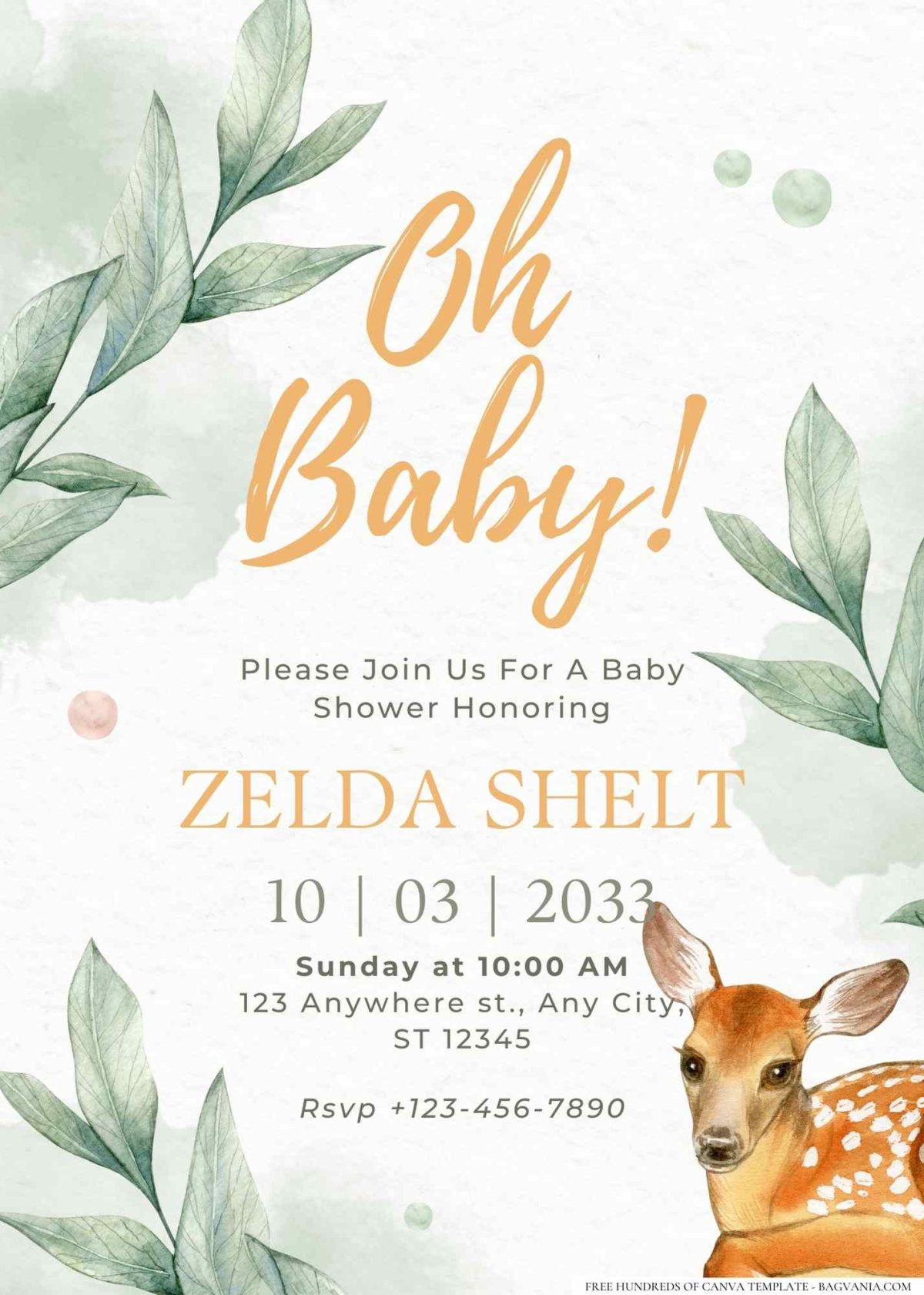FREE Editable Little Deer Woodland Baby Shower Invitation