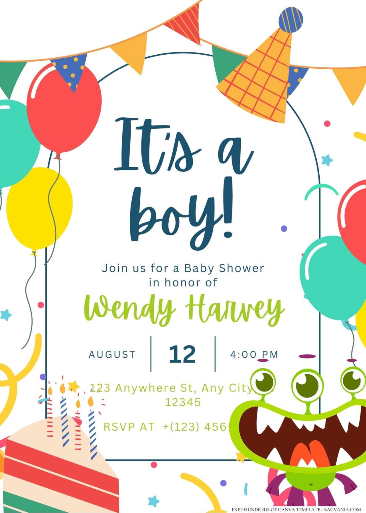 FREE Editable Little Monster Fun Baby Shower Invitation