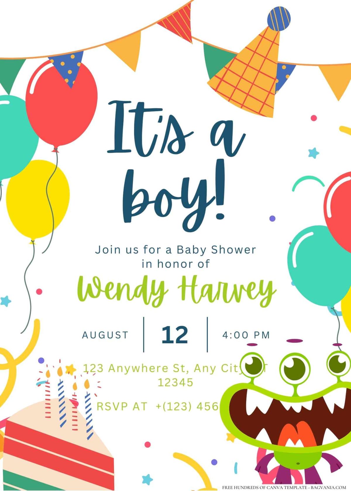 FREE Editable Little Monster Fun Baby Shower Invitation
