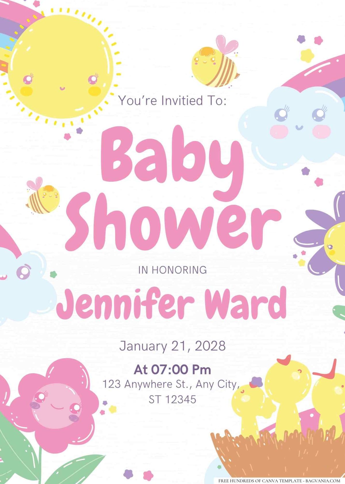 FREE Editable Little Sunshine Rainbow Baby Shower Invitation
