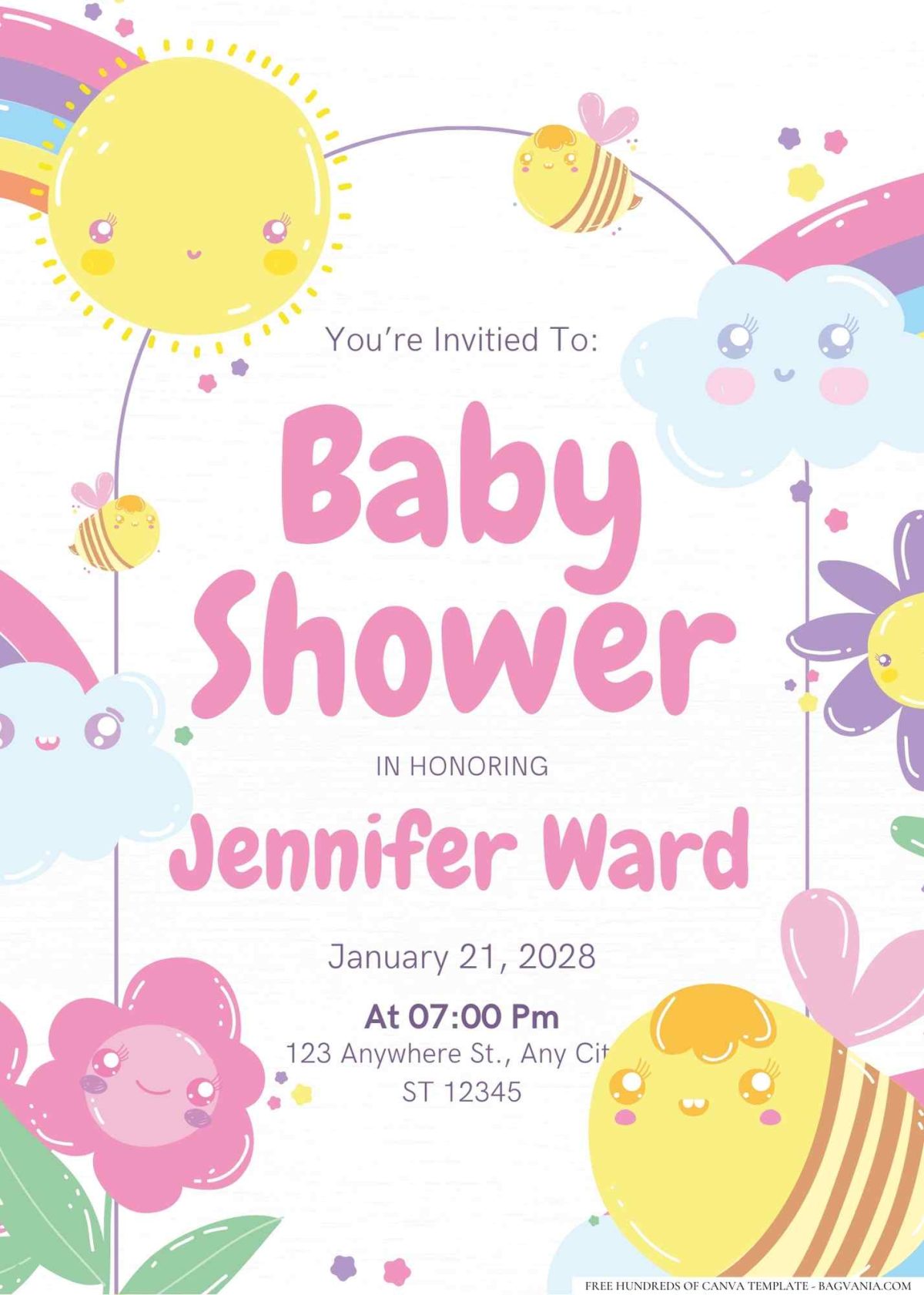 FREE Editable Little Sunshine Rainbow Baby Shower Invitation